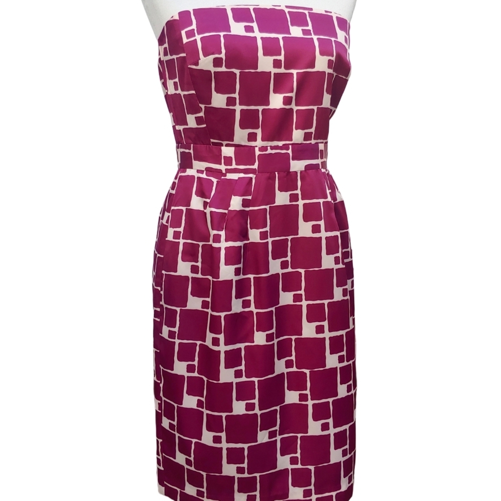 Banana Republic Satin Strapless Cocktail Sheath Dress in Fuchsia Cream size 8
